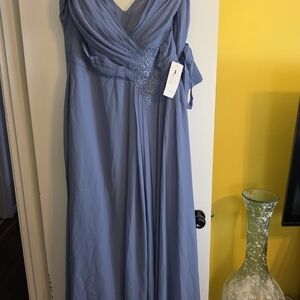 Elegant Dusty Blue V-Neck Evening Dress